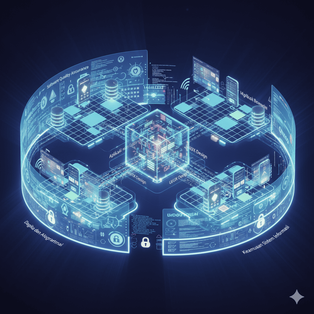 Dasar Pemrograman, Logika dan Algoritma, Aplikasi Basis Data, UI/UX Design, Web Programming, Mobile Programming, Software Quality Assurance, keamanan sistem informasi