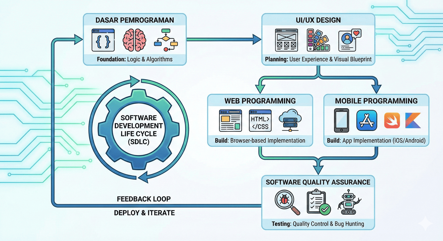 Dasar Pemrograman, UI/UX Design, Web Programming dan Mobile Programming Software Quality Assurance